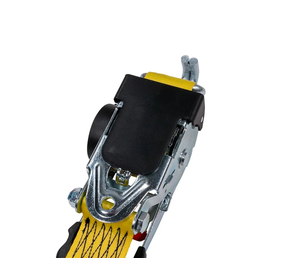 2 Pack 2" x 10' Retractable Ratchet Straps with Double J-Hook, 3,300 lbs Breaking Strength, Yellow I60430