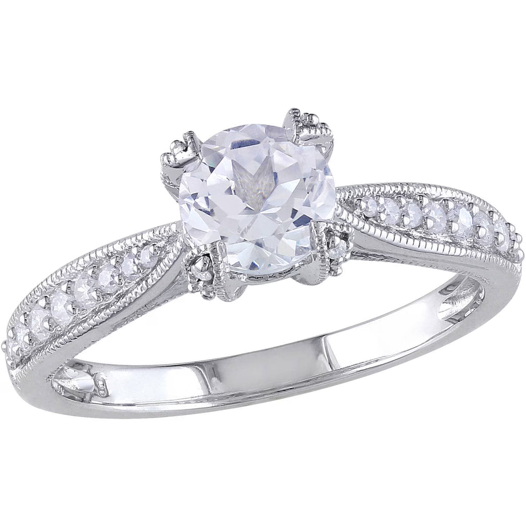 1/5 Carat T.W. Diamond and 1 Carat T.G.W. Created White Sapphire Sterling Silver Engagement Ring E45178