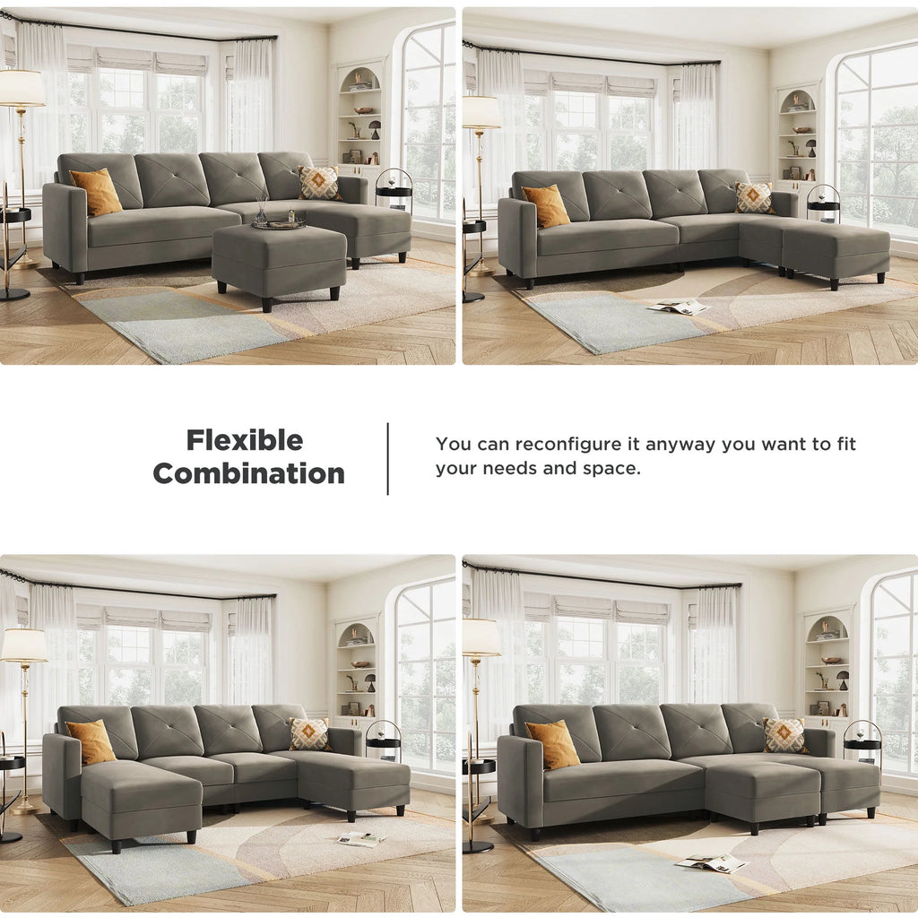 Velvet Sectional Sofa Couch Set with Chaise P951453