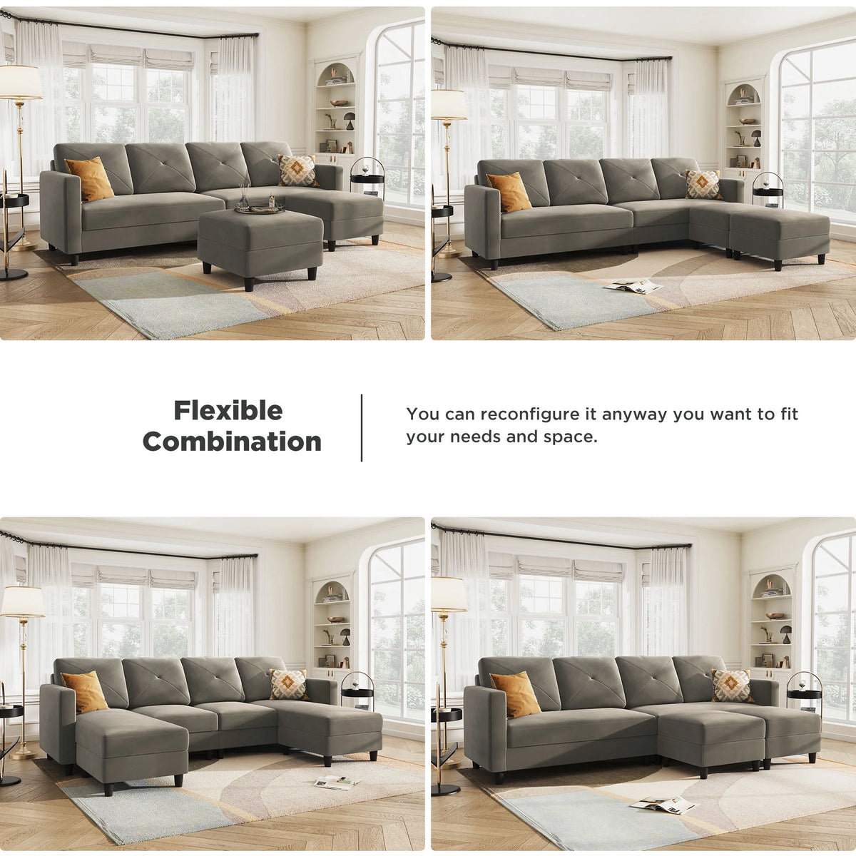 Velvet Sectional Sofa Couch Set with Chaise P951453