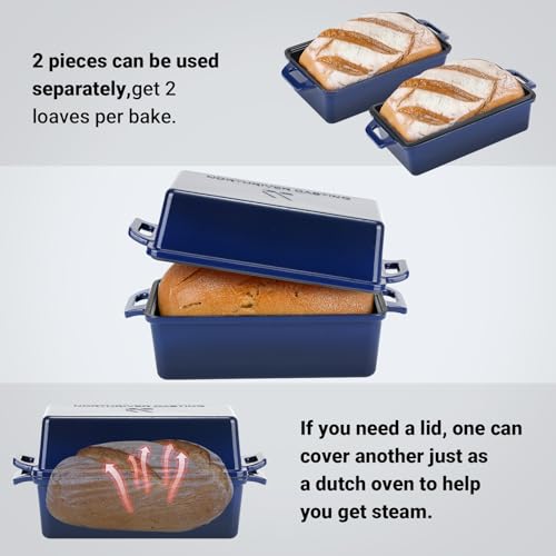 9x5 Inch Enameled Cast Iron Bread Loaf Pan with Lid, 2 Piece Set, Red B330