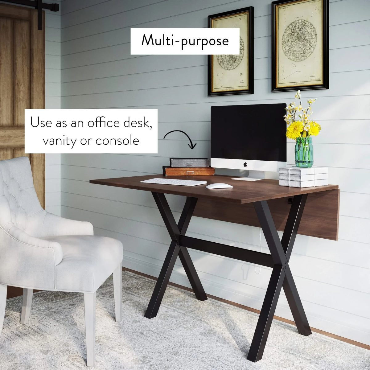 Solid Wood Drop Leaf Folding Desk Brown Y305676