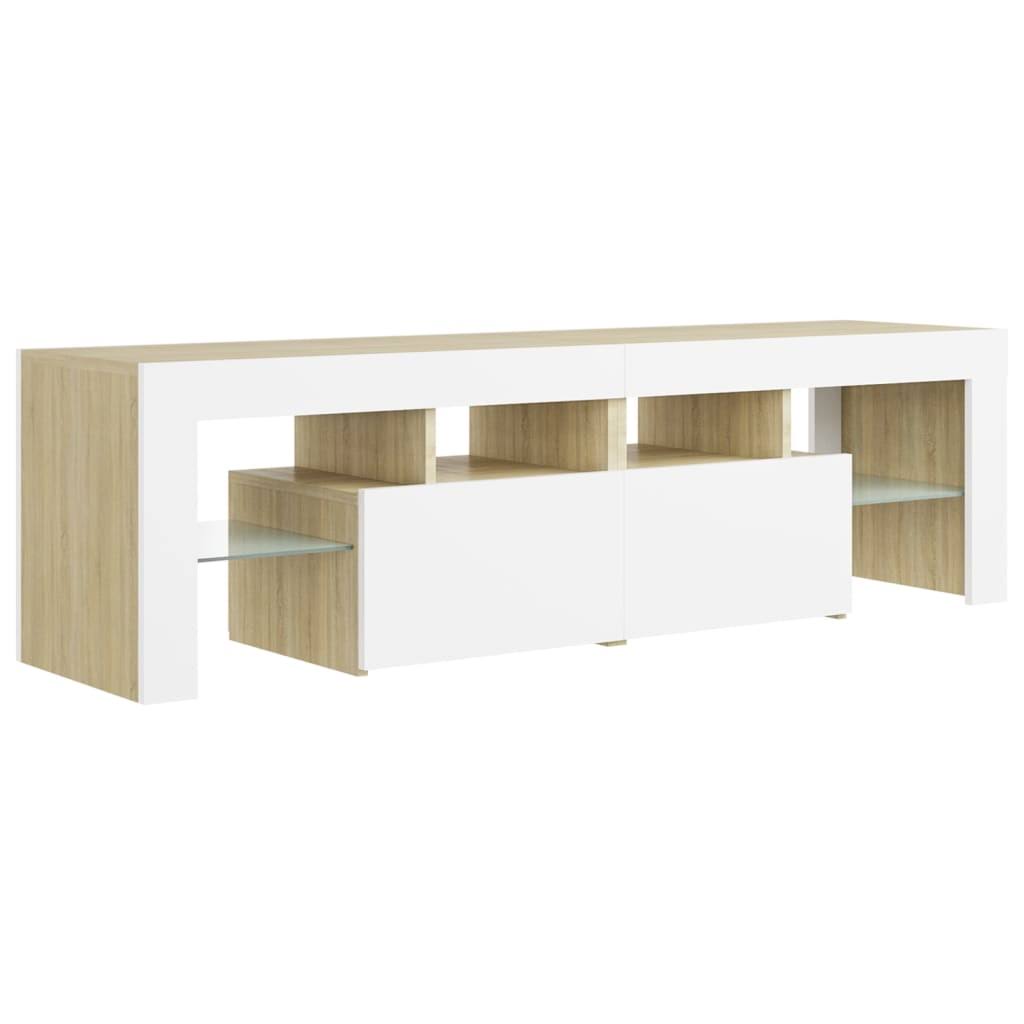 White Sonoma Oak TV Cabinet with LED Lights O974829