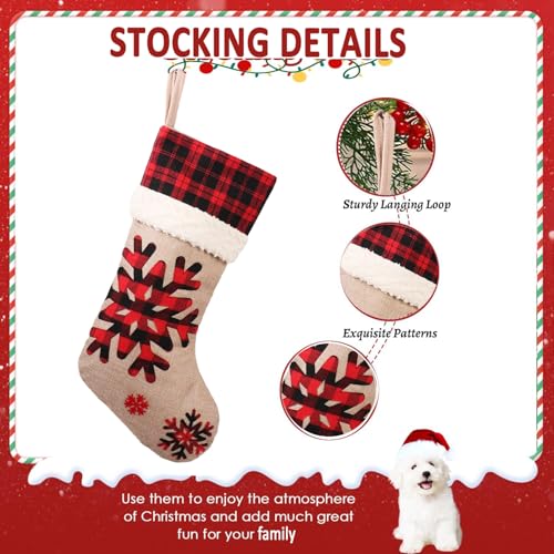 18" Burlap Plaid Christmas Stockings, Set of 4 Y946