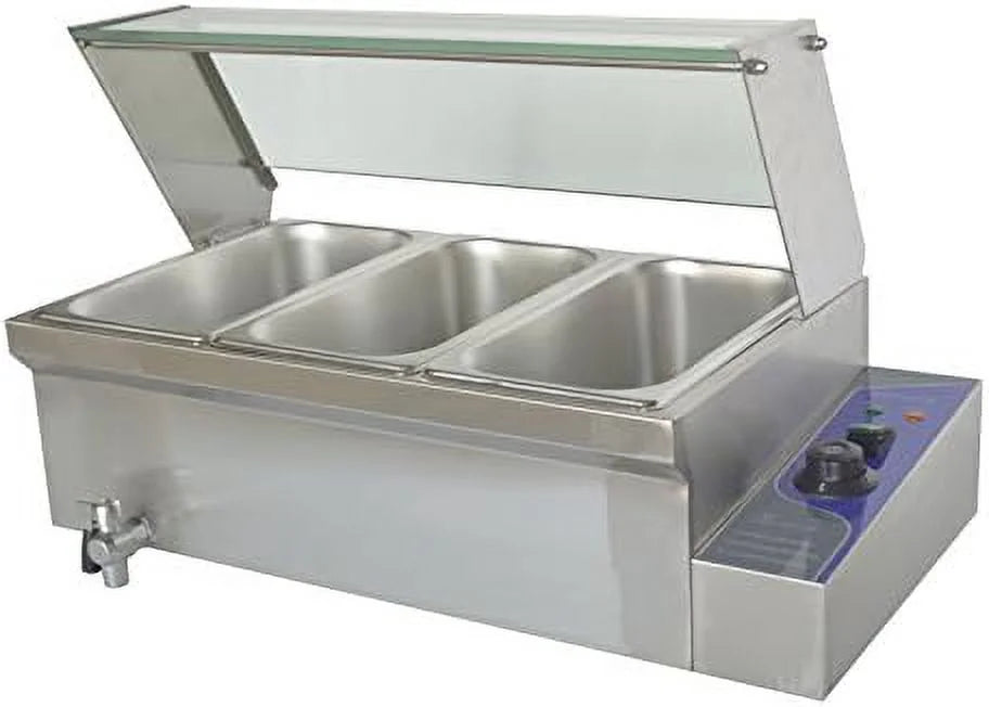 3 Pot Bain-Marie Buffet Steam Heater Food Warmer with Glass Shield D723821