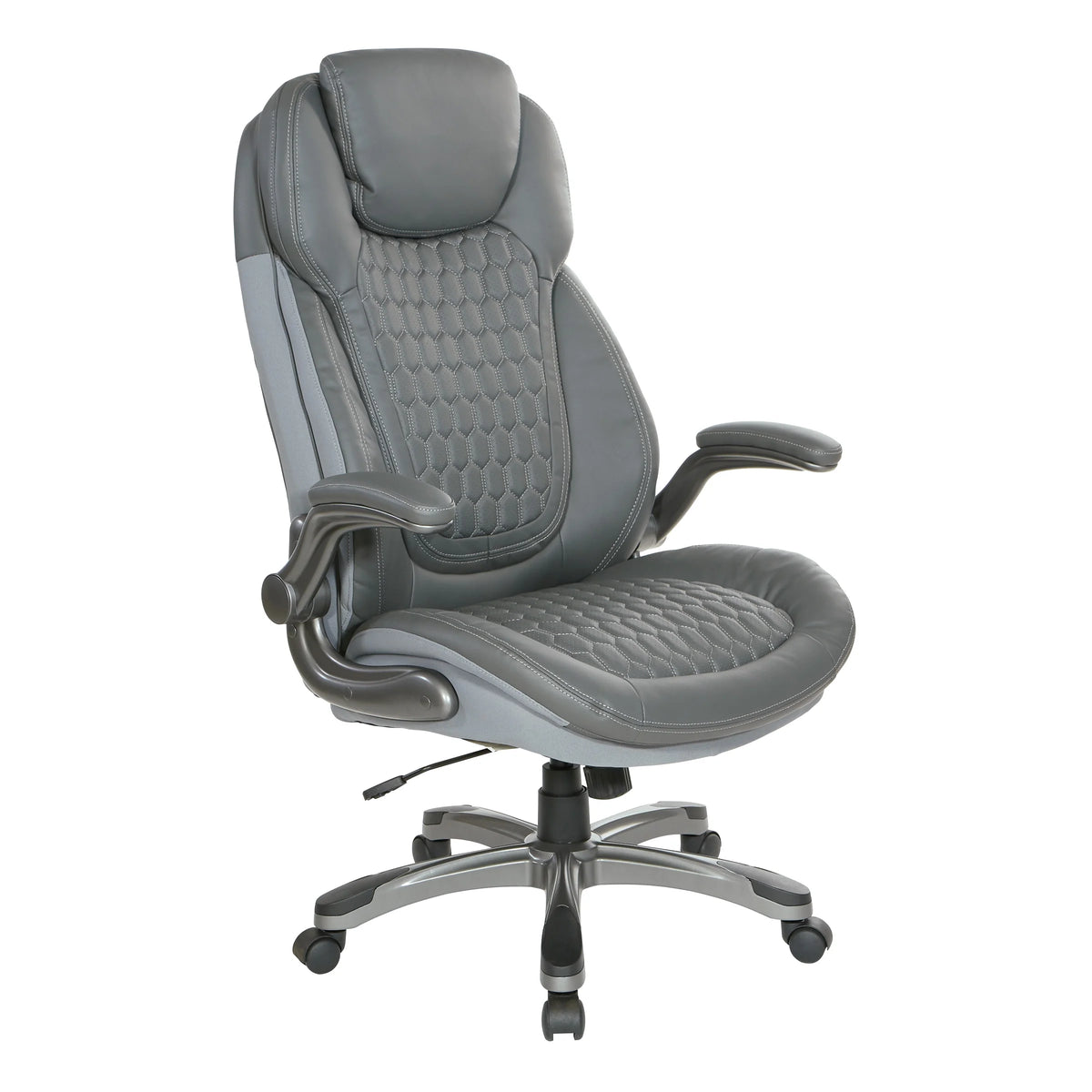 High Back Chair with Grey Bonded Leather and Flip Arms N5700