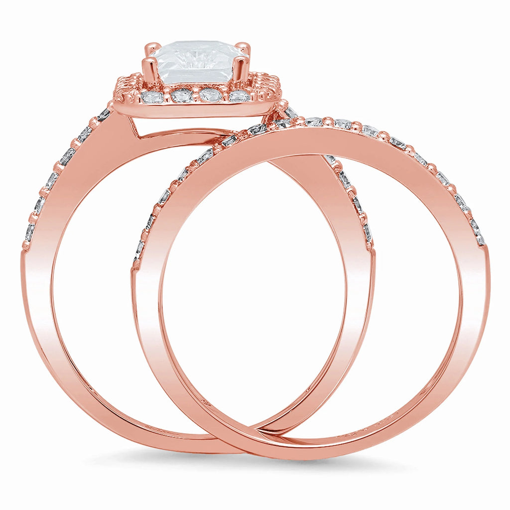 18K Rose Gold Halo Engagement Ring with Crystal Side Stones R5488
