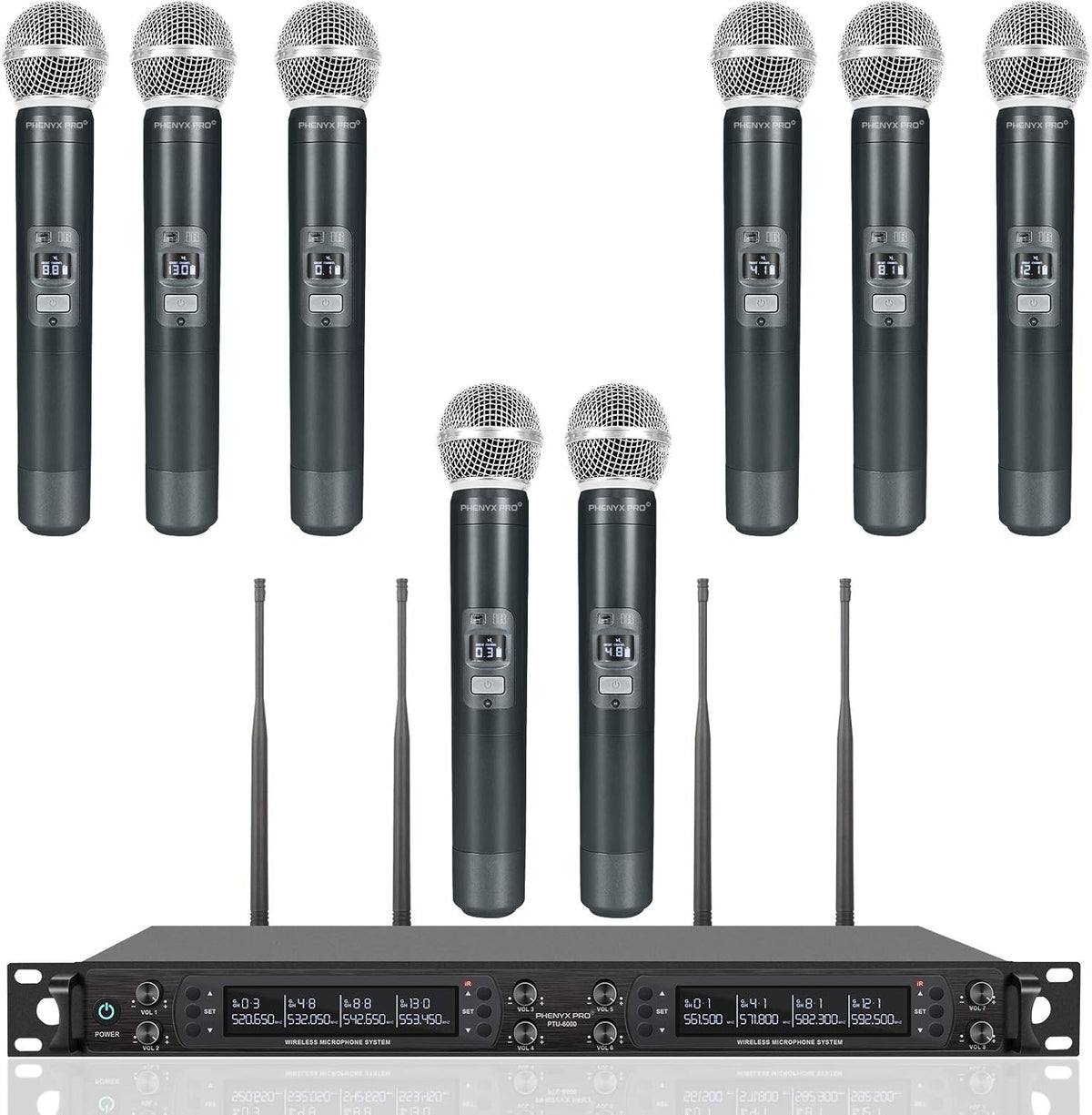 Eight-Channel Wireless Microphone System with Metal Handheld Mics C700
