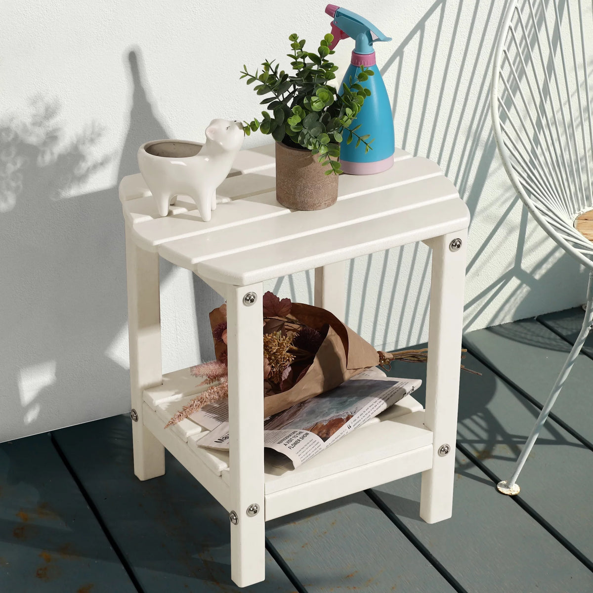 White Plastic Adirondack Side Table with 2 Layer Storage A117586