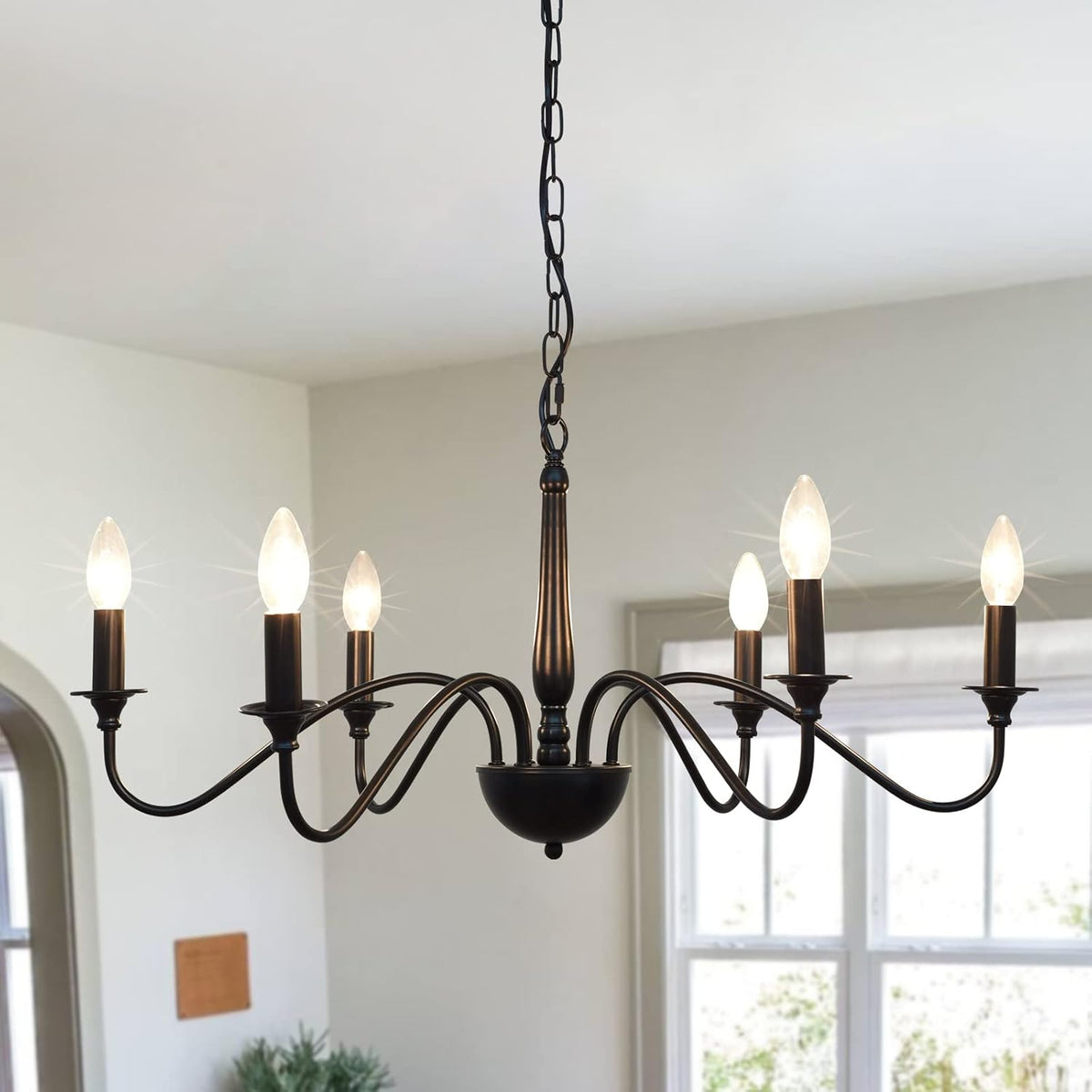 6-Light Black Metal Candle Chandelier Light Fixture J8314