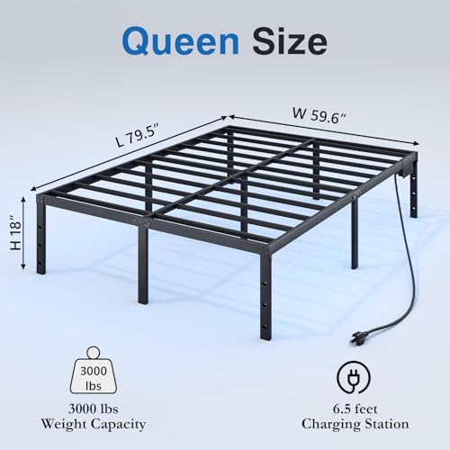 Full Size 14 Inch Metal Platform Bed Frame with LED Lights H413
