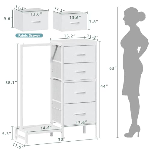White 4 Drawer Dresser with Hanging Rack Z7671