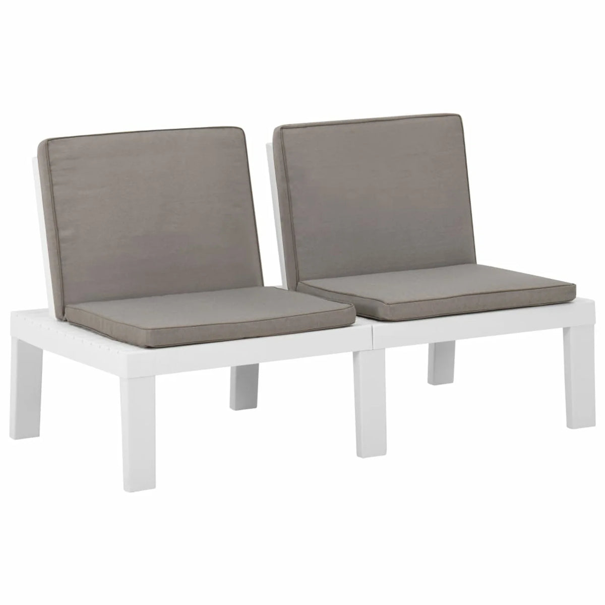 3 Piece Patio Lounge Set with Anthracite Cushions, 2 Benches and Table, Plastic White Outdoor Sectional Sofa Set C4243