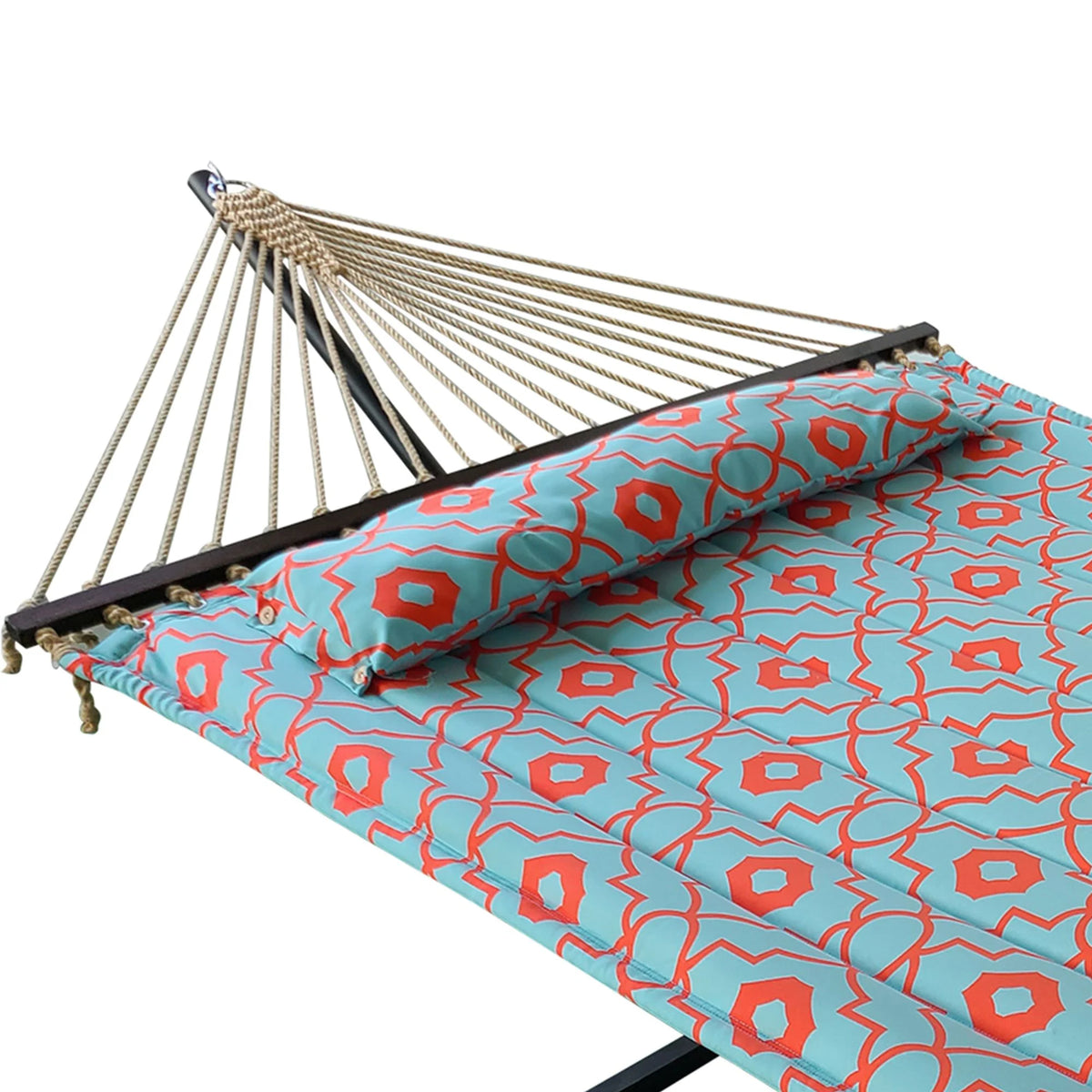 Coral and Spa Blue Quilted 2 Person Hammock D236