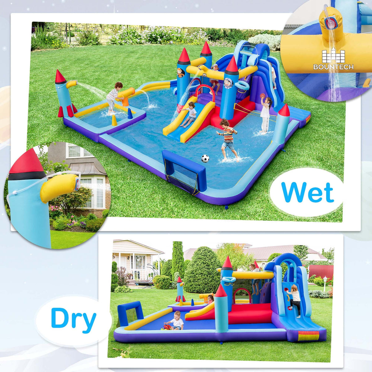 Inflatable Water Slide Park with 2 Slides Splash Pool D9841