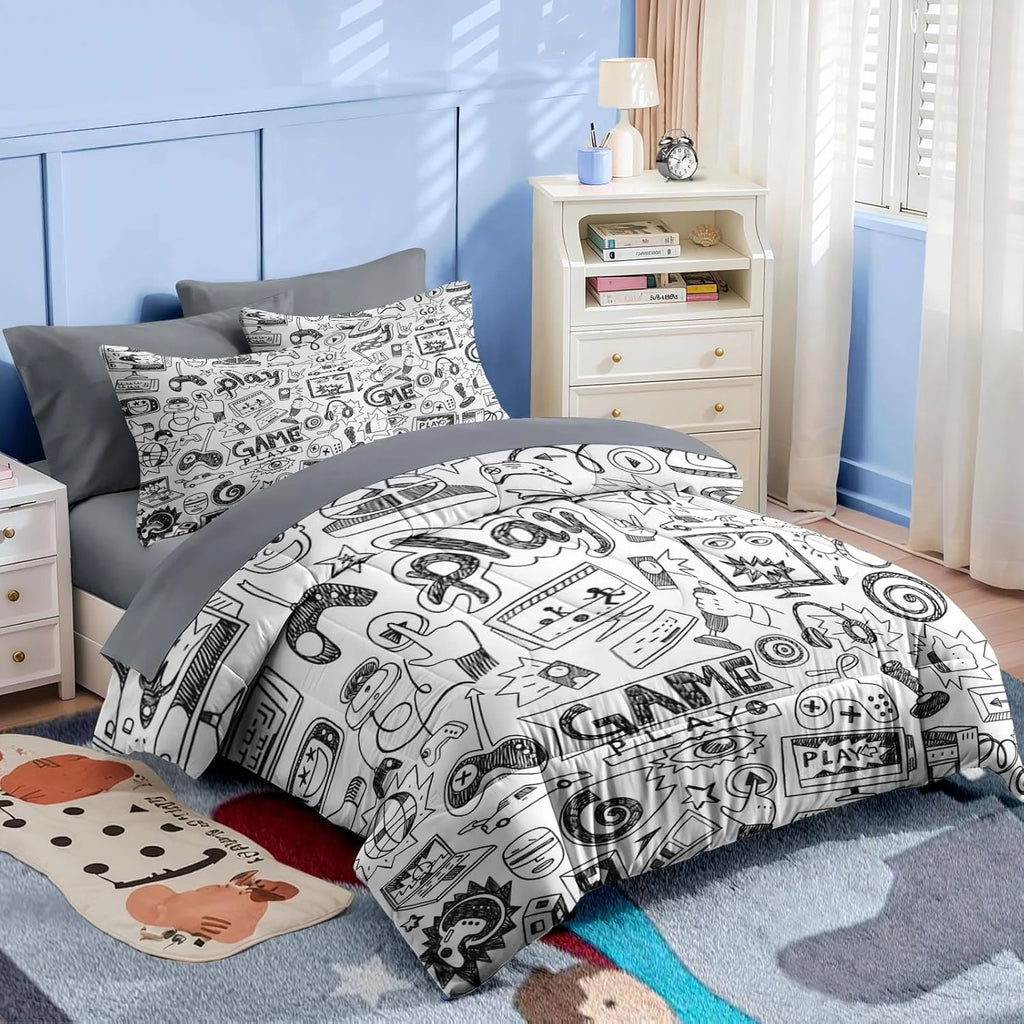 Twin Size 5 Pcs Gamer Gaming Comforter Set with Pillowcase & Sham H61655