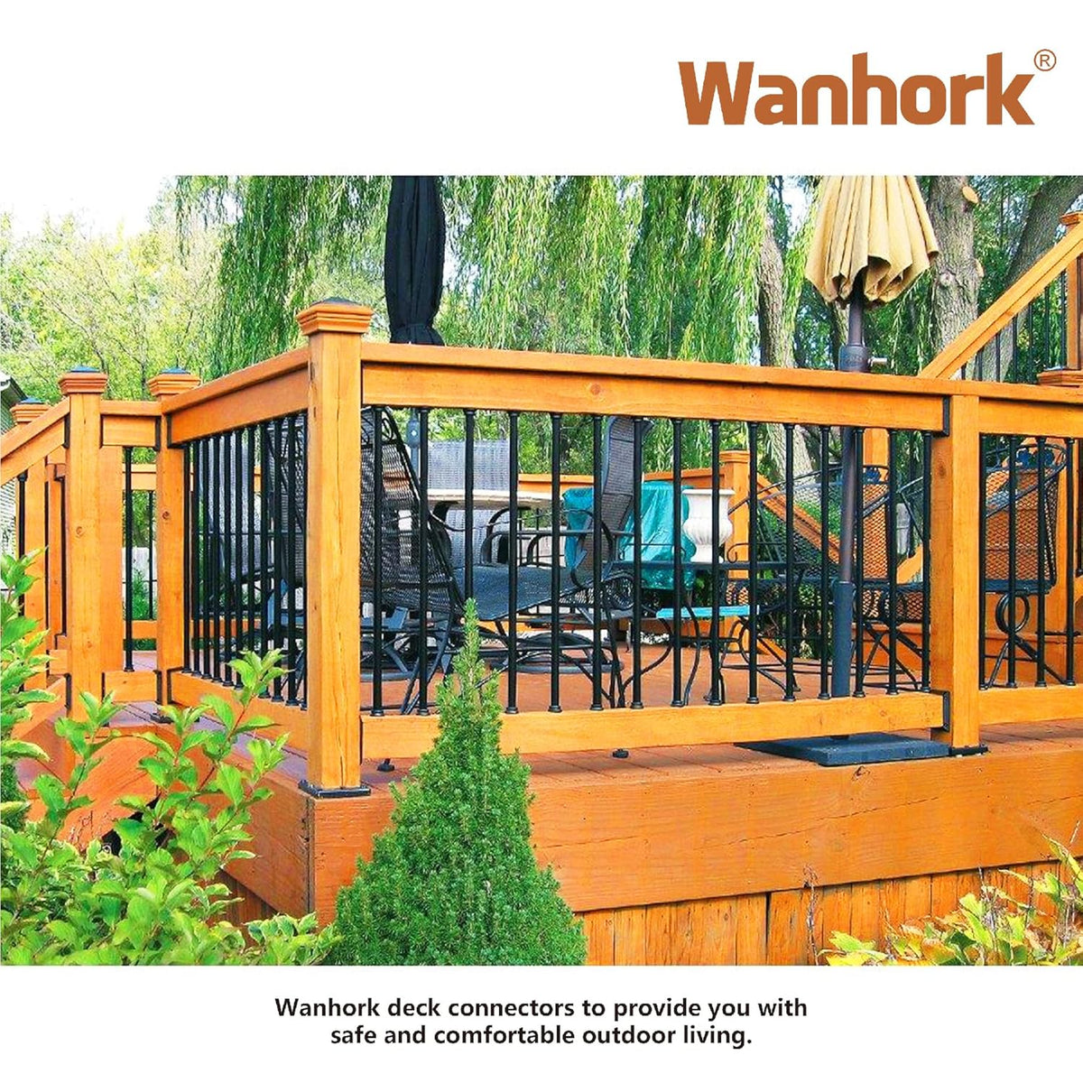 304 Stainless Steel Deck Railing Bracket, 2 Pairs, Black H25895