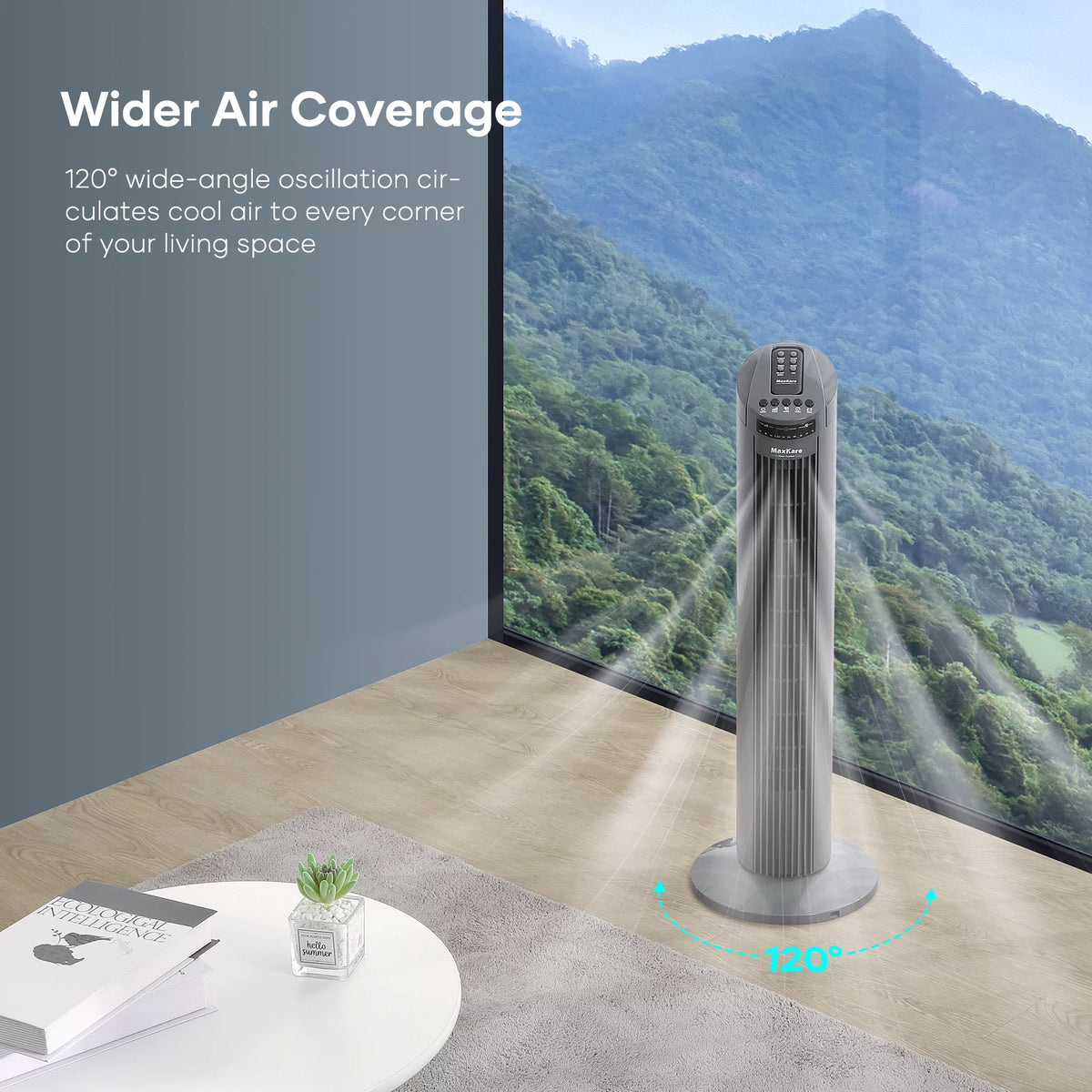 30 Tower Fan 120° Oscillating 60dB Quiet with Remote Control 3 Speeds 3 Wind Modes Timer Dark Gray N43348