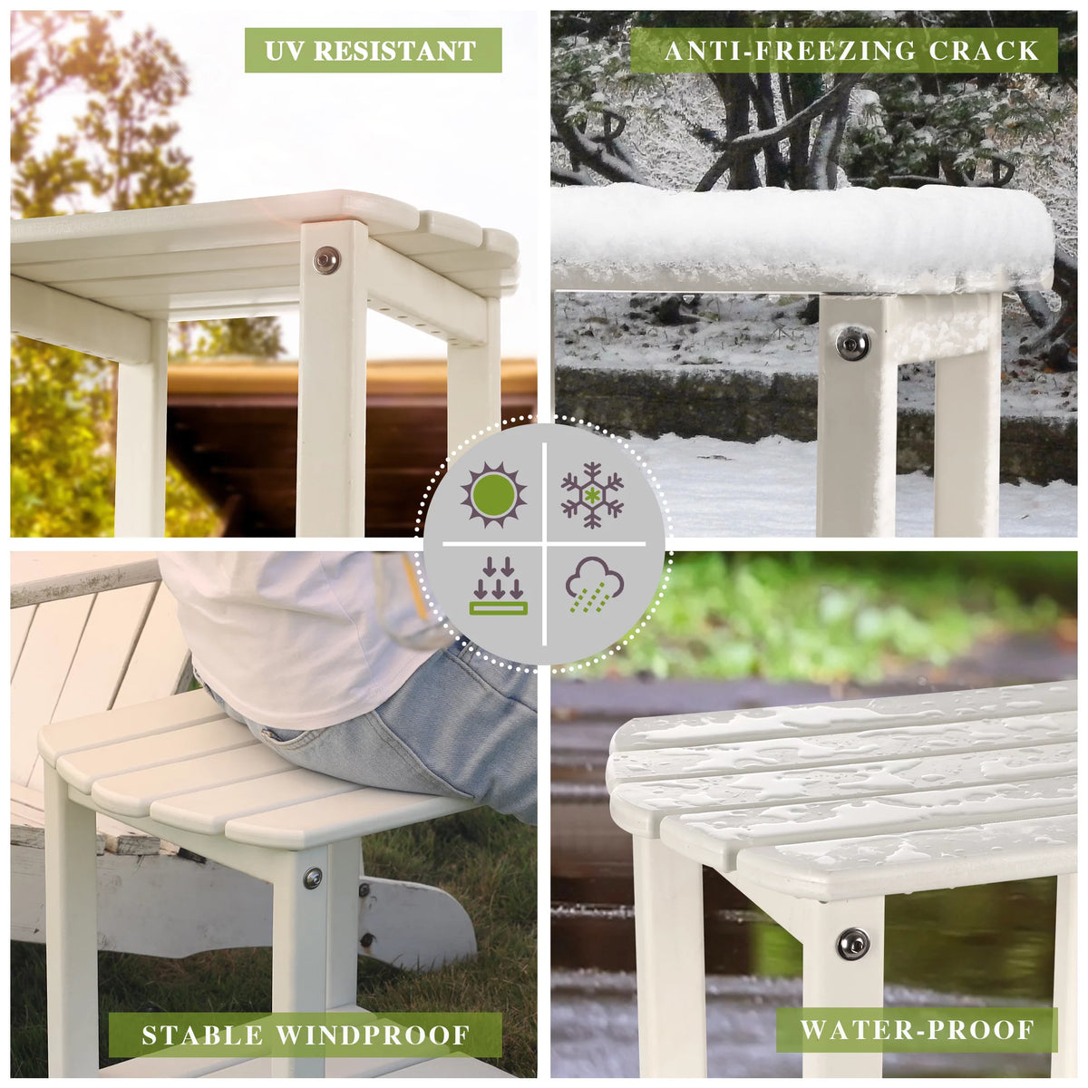 White Plastic Adirondack Side Table with 2 Layer Storage A117586