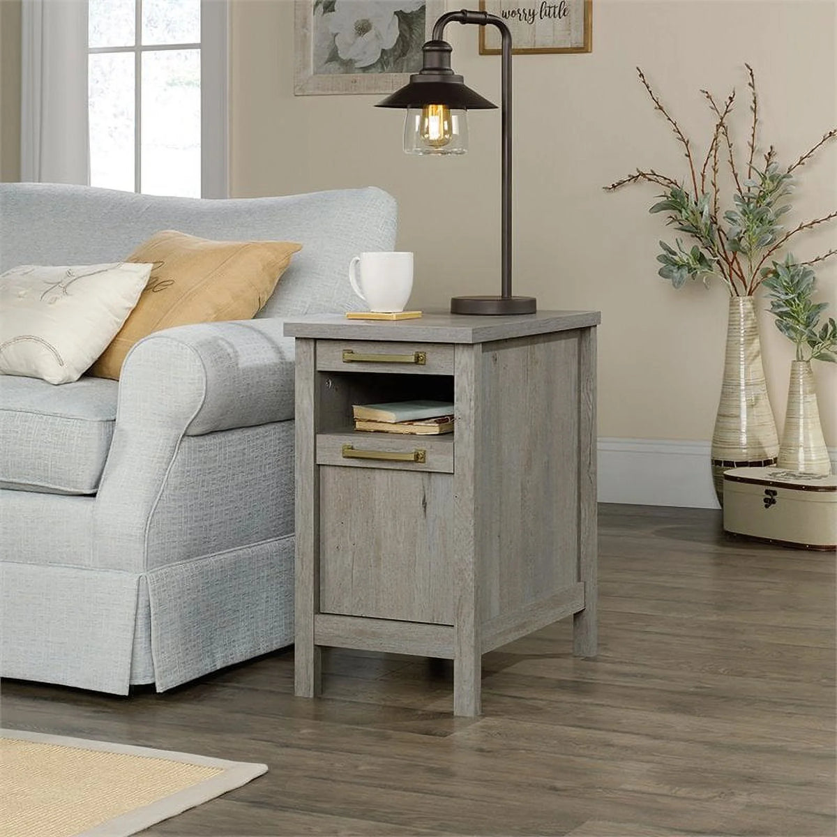 1-Drawer Coastal Engineered Wood End Table in Oak H277