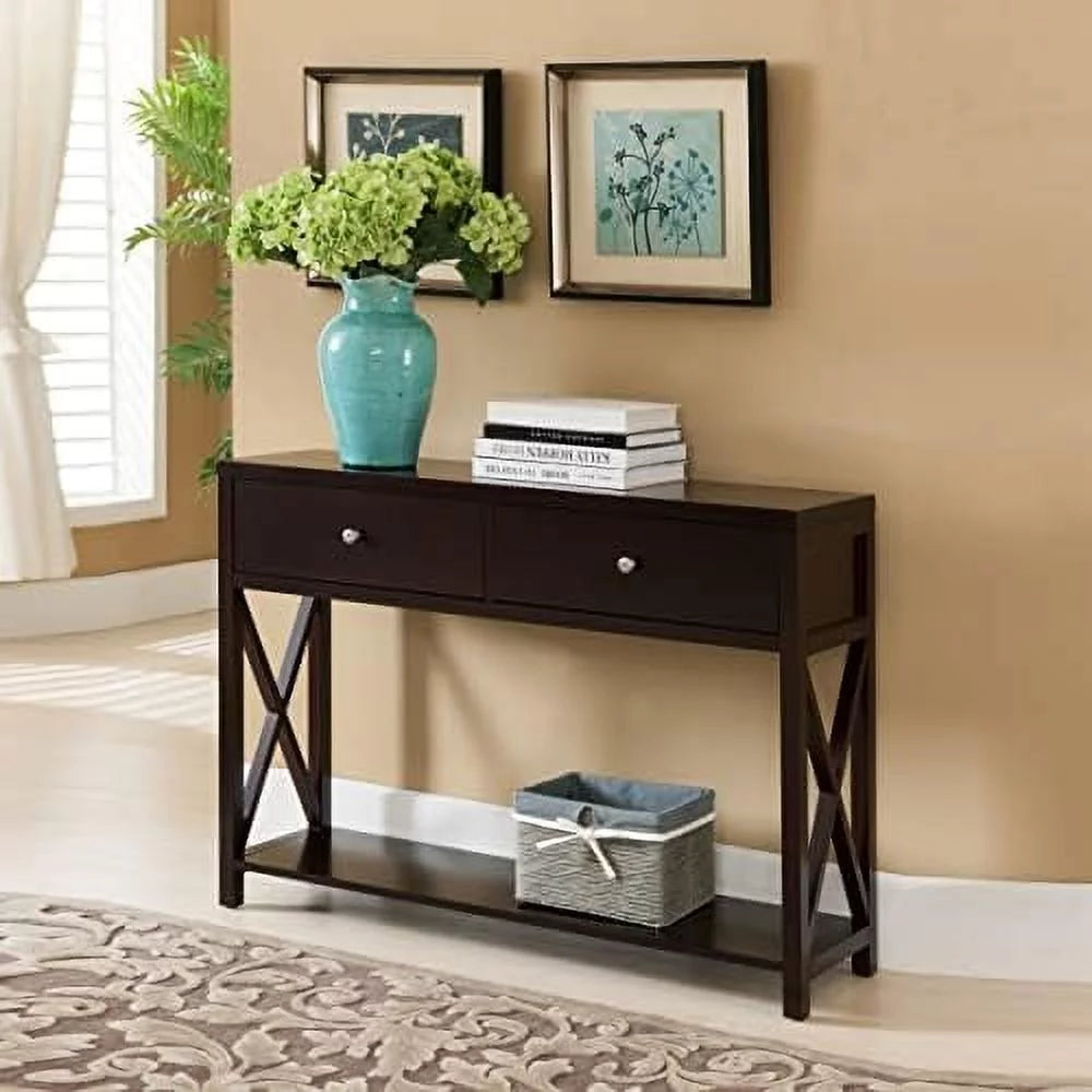 Cherry Console Sofa Entryway Table with Storage Shelf & Drawers S2970