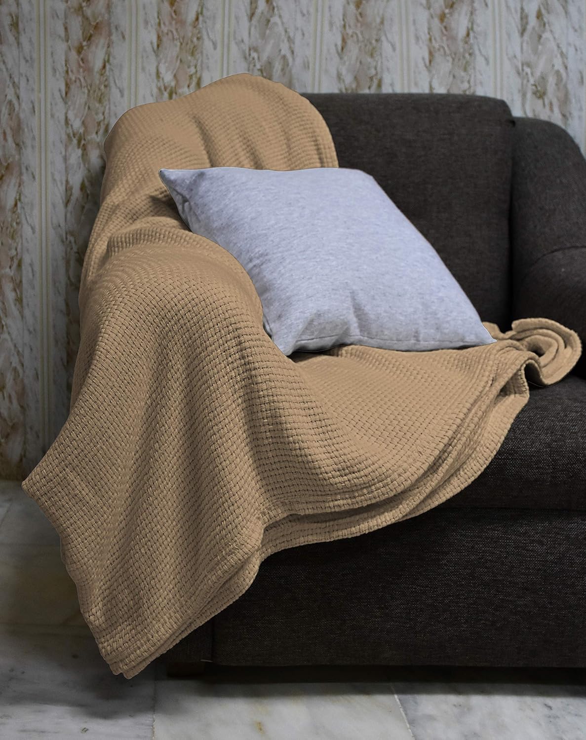 Blue Queen 90”X90” Cotton Basket Weave Blanket Z199