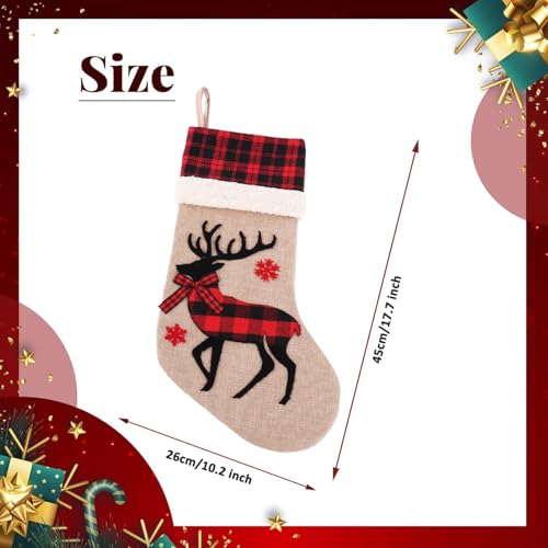 18" Burlap Plaid Christmas Stockings, Set of 4 Y946