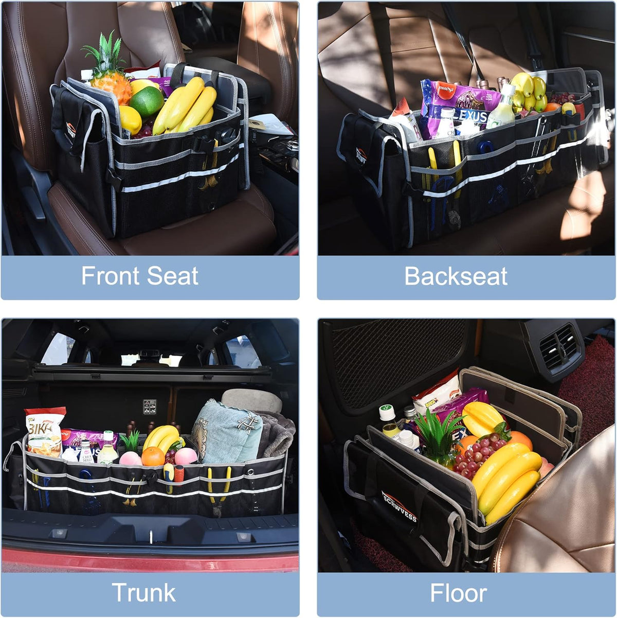 Car Trunk Organizer with Cooler, Collapsible Storage Box, 4 in 1 Multi Compartment, Non-Slip Bottom, 1680D Oxford Y376