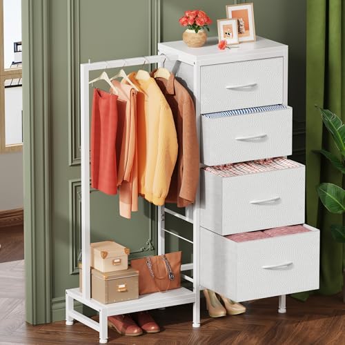 White 4 Drawer Dresser with Hanging Rack Z7671