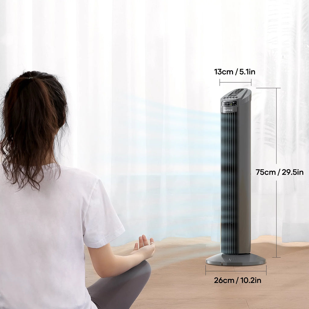 30 Tower Fan 120° Oscillating 60dB Quiet with Remote Control 3 Speeds 3 Wind Modes Timer Dark Gray N43348