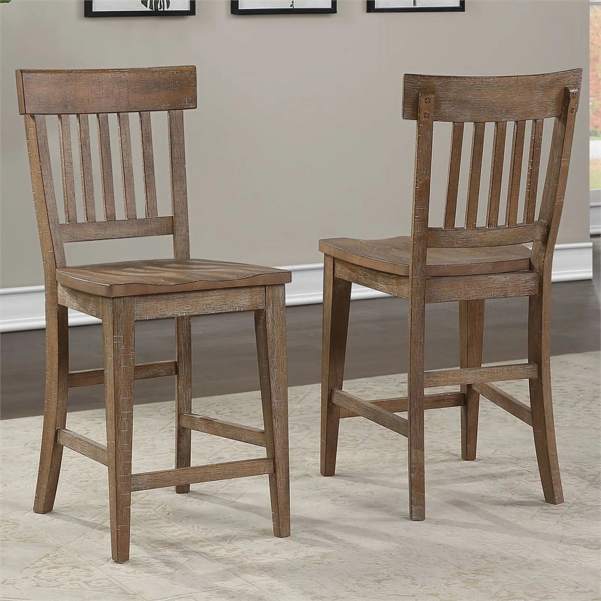 Light Brown Distressed Wood 7-Piece Counter Height Dining Set P156680