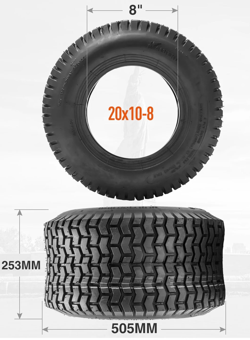 20x10.00-8 Lawn Mower Tires 4PR Heavy Duty Tubeless I67141