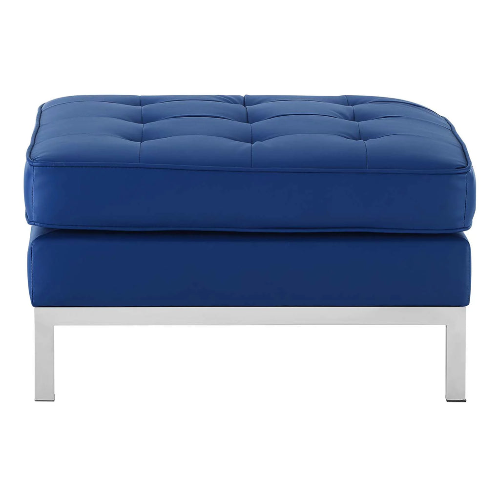 Navy Blue Faux Vinyl Leather Accent Chair Ottoman Z255