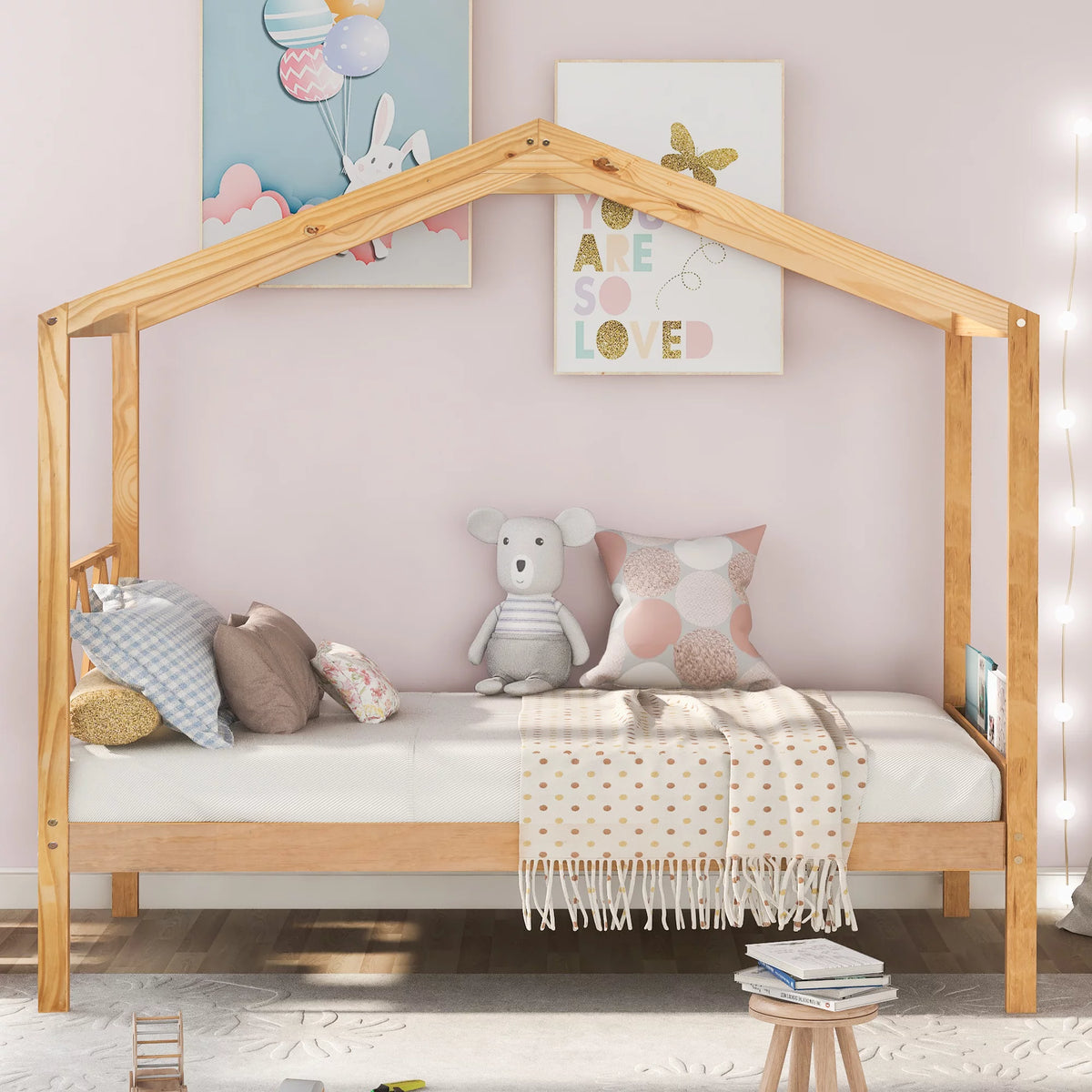Twin Size Wood House Bed with Storage Space R82608