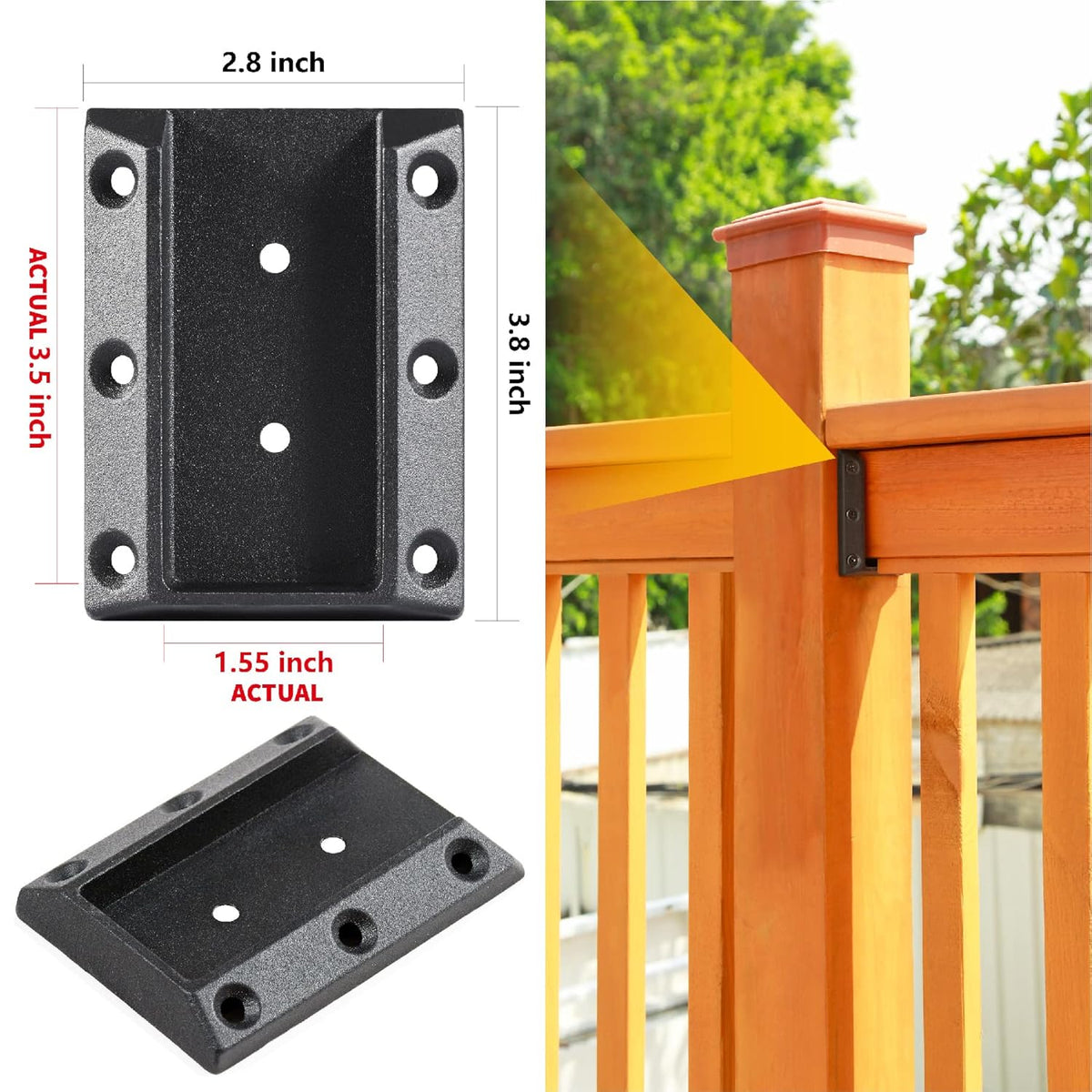 304 Stainless Steel Deck Railing Bracket, 2 Pairs, Black H25895