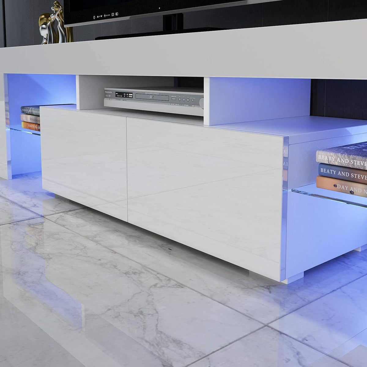 White High Gloss TV Cabinet with Storage and 2 Drawers H974853