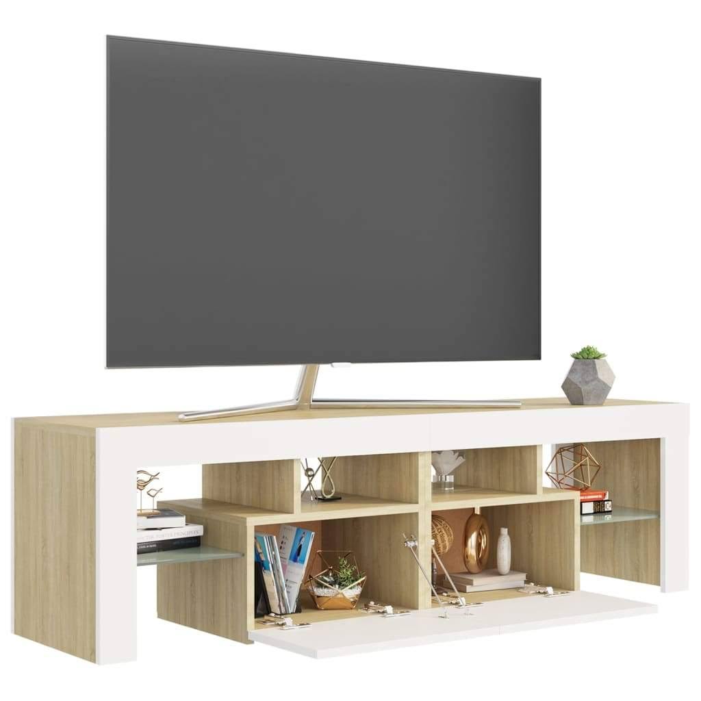 White Sonoma Oak TV Cabinet with LED Lights O974829