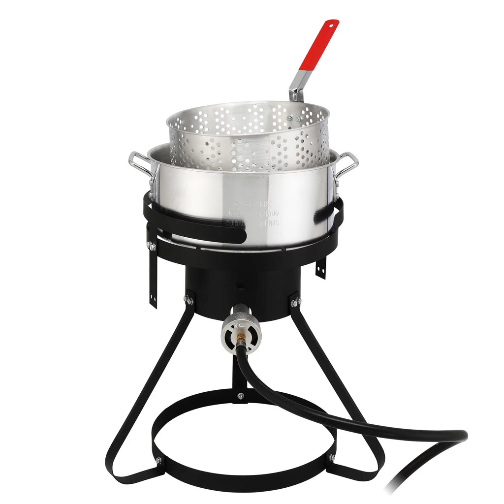 Black Round Iron Stove Frame, Silver Aluminum 30qt Turkey Pot 10qt Fish Pot Y453029
