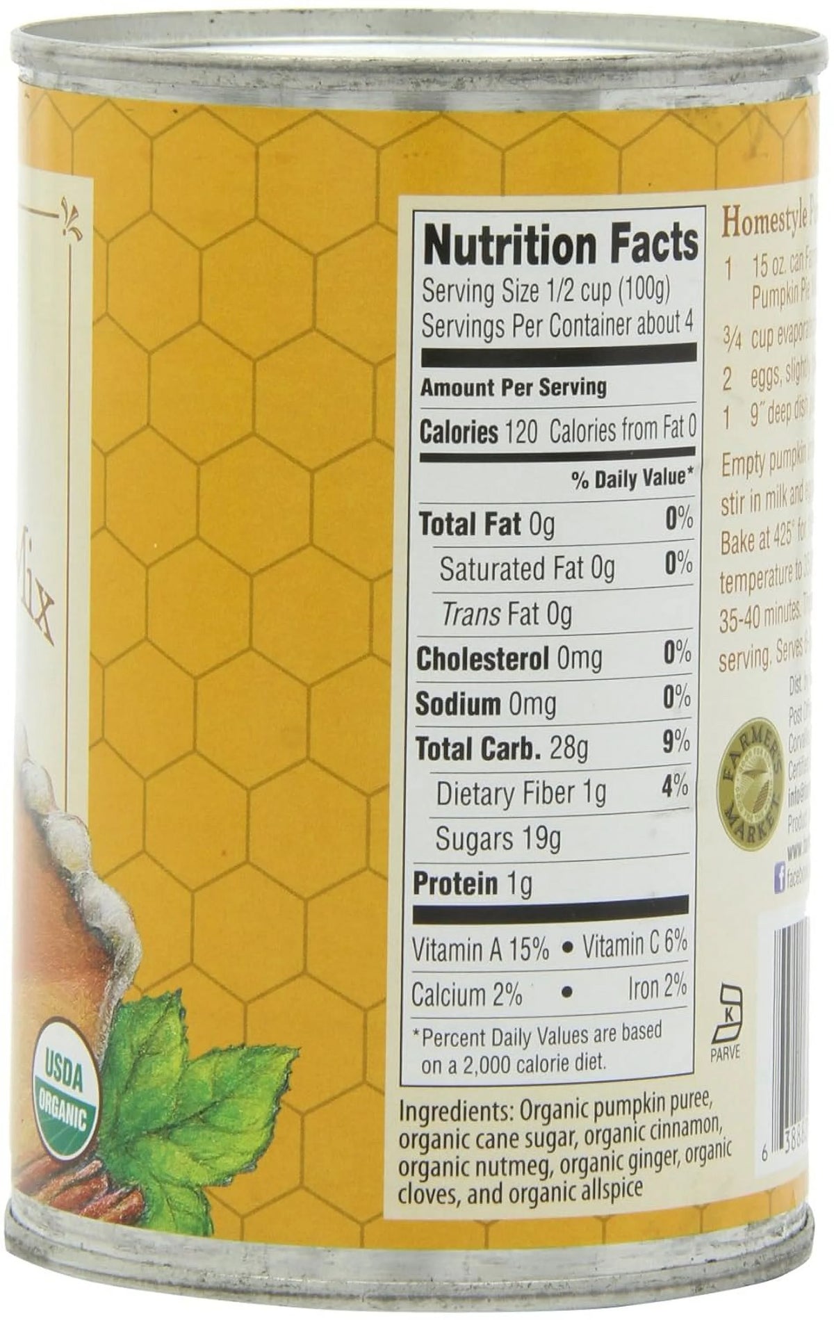 Organic Canned Pumpkin Pie Mix 15-Ounce Cans Pack Of 12 X881