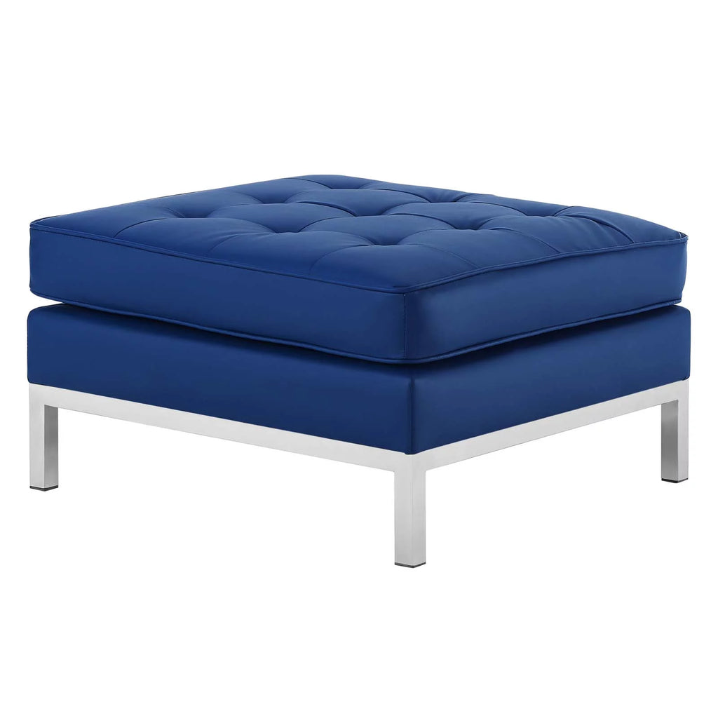 Navy Blue Faux Vinyl Leather Accent Chair Ottoman Z255