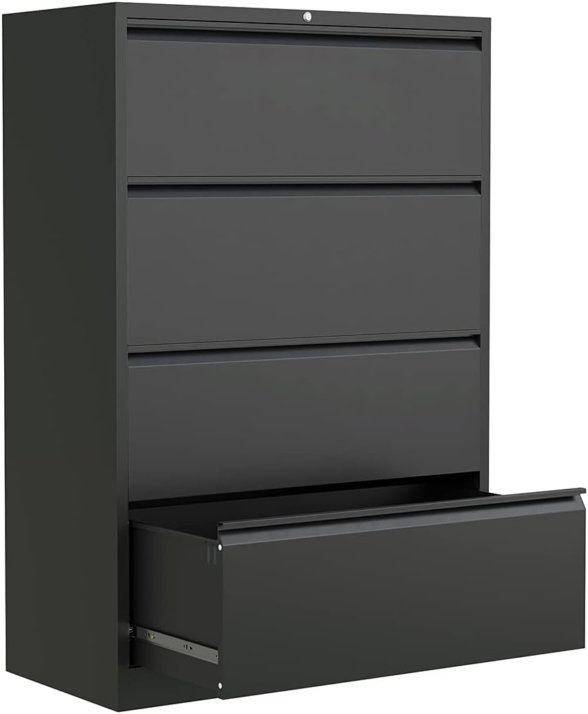 White 4 Drawer Metal Lateral File Cabinet with Lock U693534