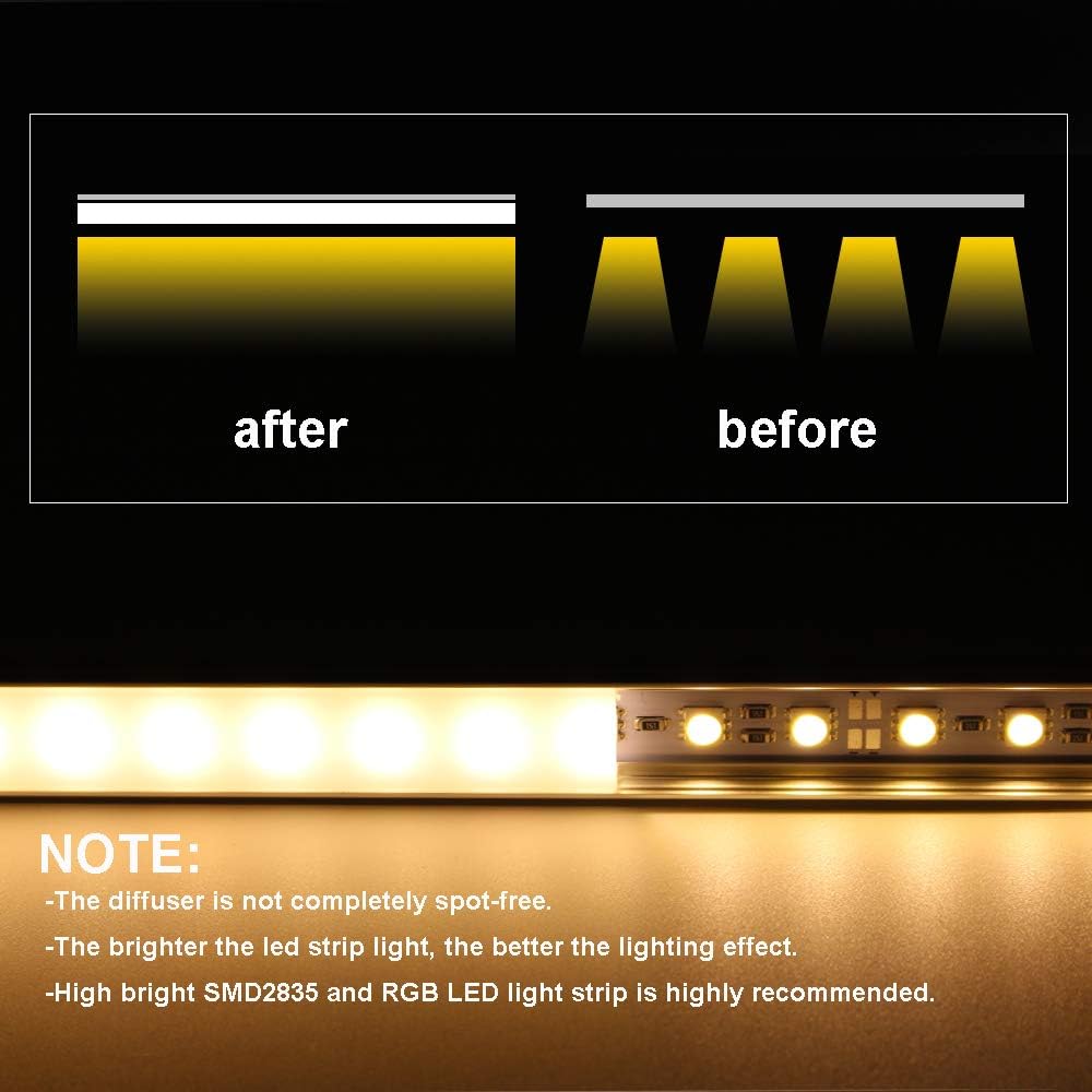 6x2m LED Strip Light Channel with Milky Cover Diffusers, End Caps and Mounting Clips A59505