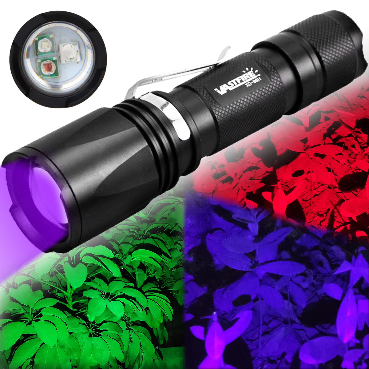 Zoomable Green Red UV Flashlight Black Light Tactical Torch E4013
