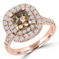14K Rose Gold Radiant Champagne Diamond Double Halo Engagement Ring O107644