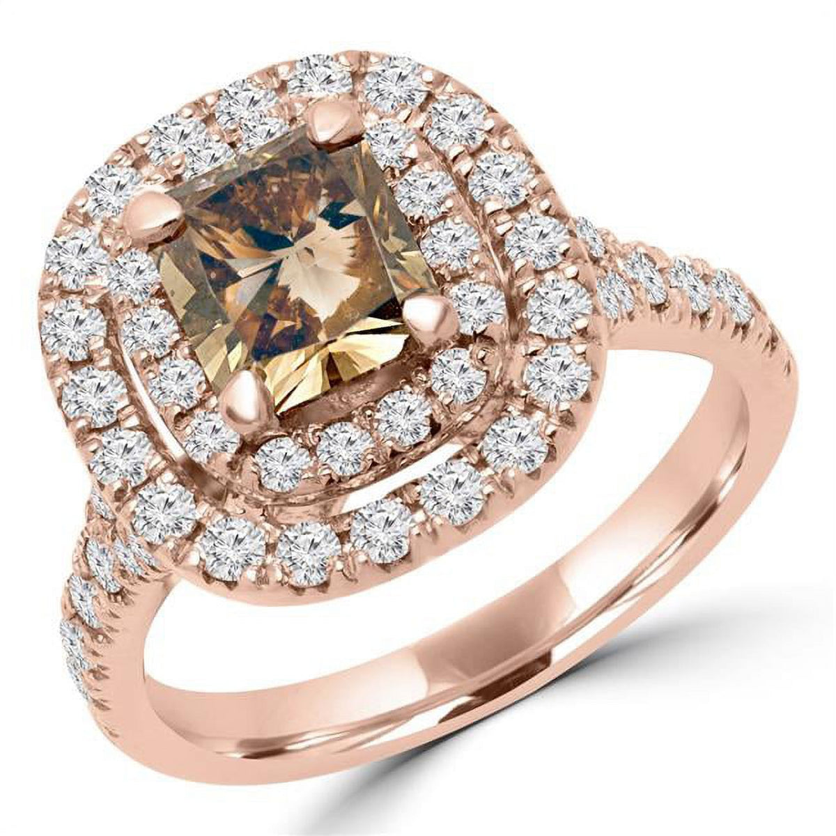 14K Rose Gold Radiant Champagne Diamond Double Halo Engagement Ring O107644