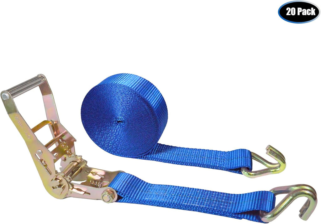 2.5 oz x 30 ft Tie Down Double Wire J Hook Ratchet Straps (Blue, 4 Pack) O7702