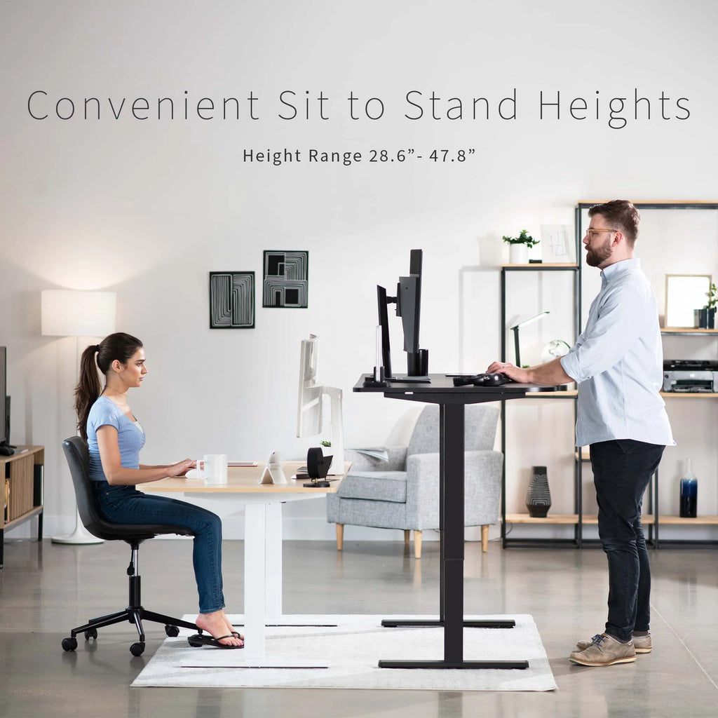 Electric 63” x 32” Stand Up Desk, Light Wood 3 Part Table Top, White Frame G819792