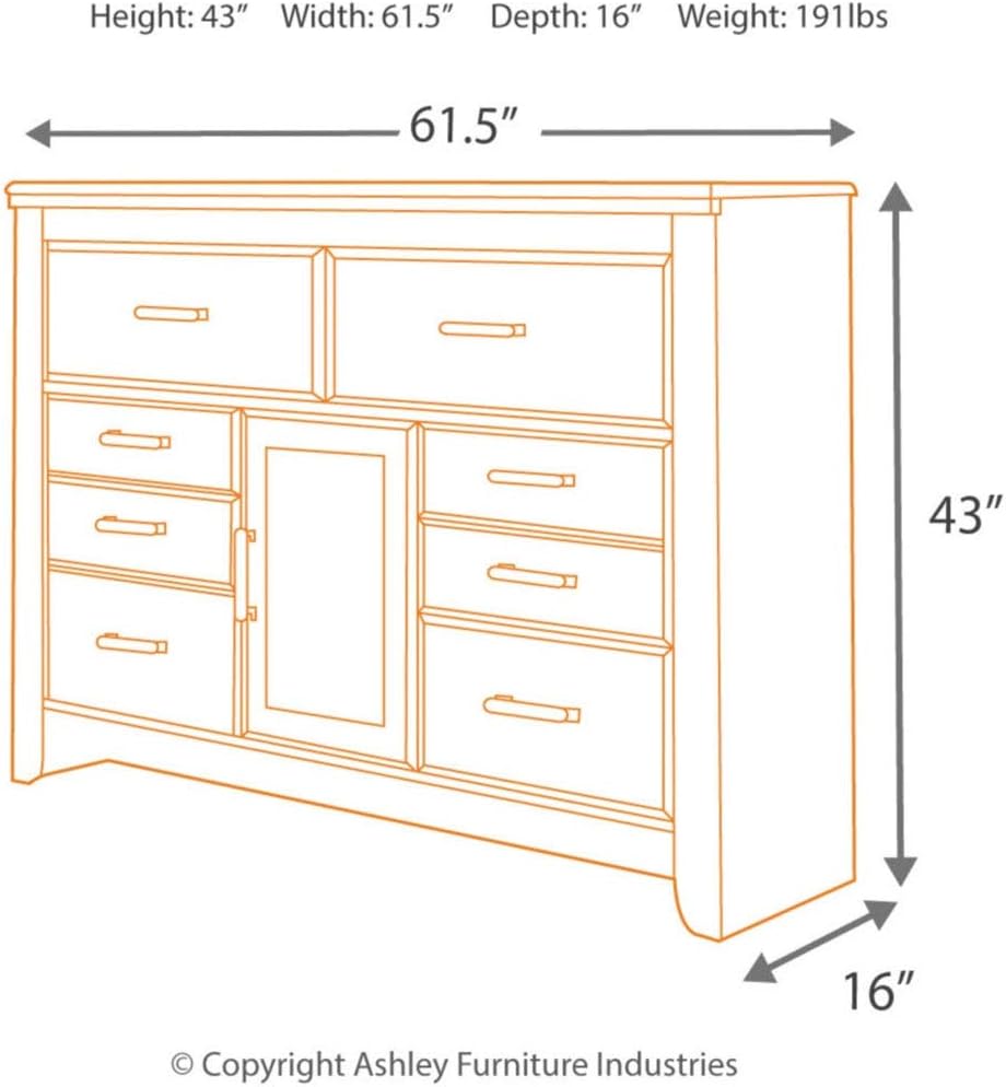Rustic 6 Drawer Dresser with 1 Cabinet & Adjustable Shelf, Dark Brown E175082