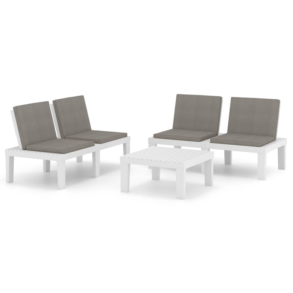 3 Piece Patio Lounge Set with Anthracite Cushions, 2 Benches and Table, Plastic White Outdoor Sectional Sofa Set C4243