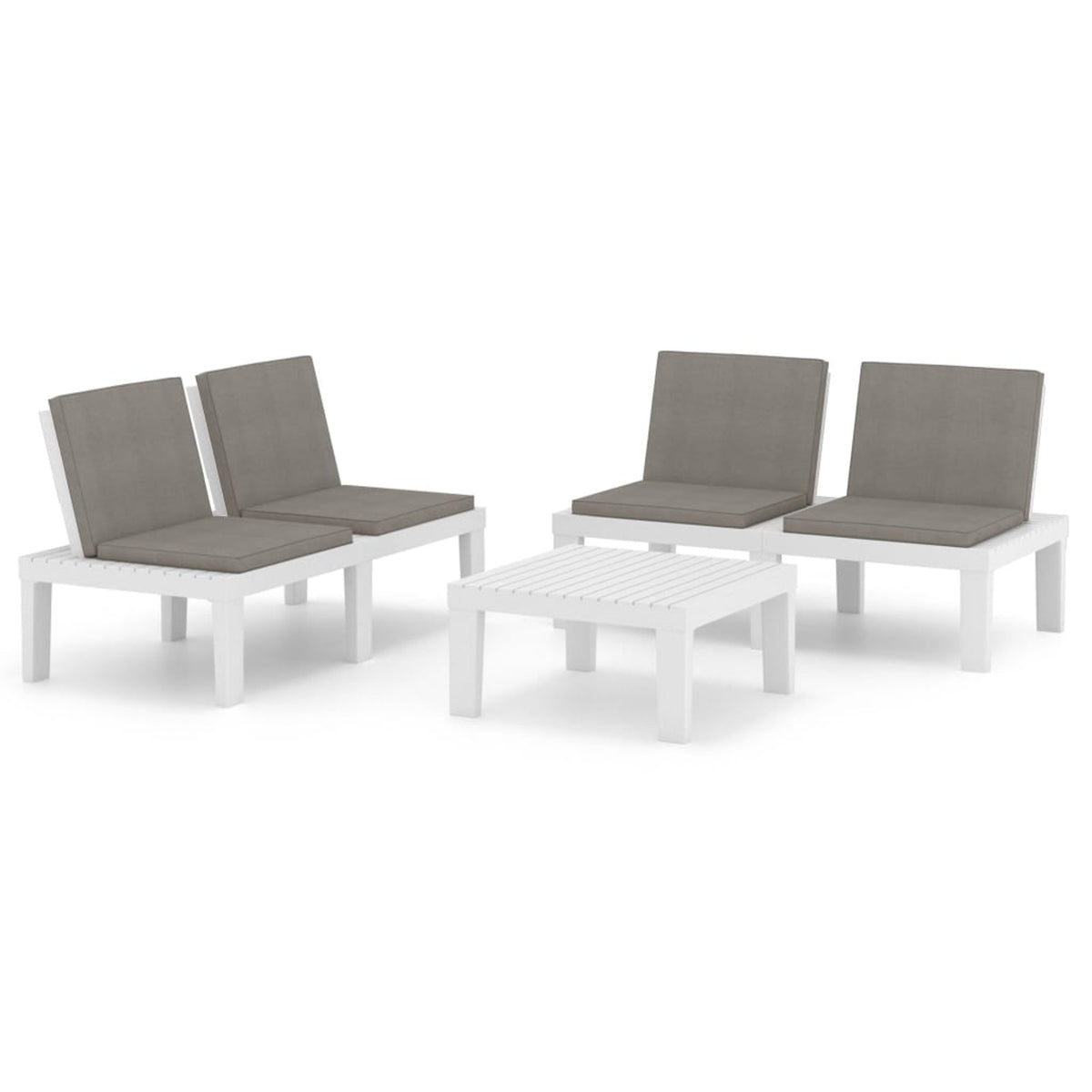 3 Piece Patio Lounge Set with Anthracite Cushions, 2 Benches and Table, Plastic White Outdoor Sectional Sofa Set C4243